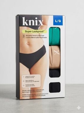 knix Cotton-Spandex Floating Liner Briefs in Black, Navy, Green